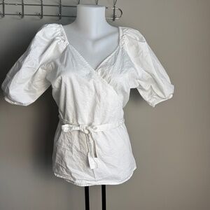 Old Navy Women's Puff Sleeve Smocked Wrap Tie Blouse‎ White Size X-Large Tunic